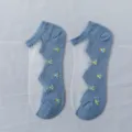 Sommer dünne Kristallseide Bootssocken für Damen, blaue kurze Netzsocken mit Blumenmuster. - Einheitsgröße / Dunkelblau