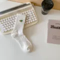 White mid-calf cotton socks featuring cute embroidery design, comfortable and breathable. - One Size / Duck Head White
