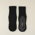 Black cotton non-slip yoga socks for women, mid-calf pilates grip fitness dance sports socks - One Size / Black
