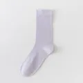 Chaussettes mi-hautes femme en soie mûrier mauve clair, été fin respirant uni quotidien - Taille unique / Violet