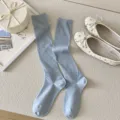 Light blue ribbed mid-calf socks sweet style stack socks comfortable daily casual hosiery - One Size / Blue