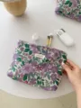 Retro French floral jacquard cosmetic bag large capacity portable makeup storage pouch. - L / Purple Daisy Flower