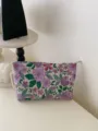 Retro French floral jacquard cosmetic pouch detail view, portable storage bag design. - M / Purple Daisy Flower