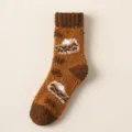 Plush Coral Fleece Socks Warm Thickened Mid-Tube Winter Socks Caramel Brown Dessert Pattern - One Size / Red Coffee Cake