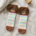 Flauschige dicke Plüschsocken für den Winter süßes Hund Design Korallenfleece Haussocken - Einheitsgröße / Schleife