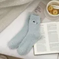 Cute fuzzy coral fleece winter warm socks featuring lovely dachshund embroidery for cozy daily wear. - One Size / Blue