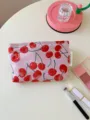 Cute cherry print cosmetic bag, portable makeup pouch and daily travel storage organizer detail. - M / Red Cherry