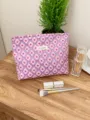 Large capacity purple cosmetic bag with pink floral jacquard pattern and chic design. - L / Pink Small Floral