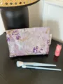 Purple floral embroidered makeup bag large capacity cosmetic pouch portable travel organizer - M / Purple Gold Floral