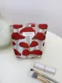 Ramie cotton linen mushroom embroidery cosmetic bag portable canvas storage makeup pouch - Red Small
