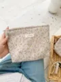 Floral embroidered canvas cosmetic bag, large capacity travel makeup pouch for toiletries. - French Floral Large