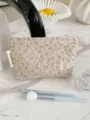 French floral embroidered canvas makeup bag, large capacity travel cosmetic pouch organizer. - French Floral Medium