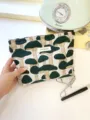 Ramie cotton linen plant embroidered cosmetic bag portable canvas storage pouch for makeup. - Green, Large