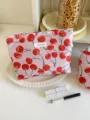 Pink cherry pattern cosmetic bag large capacity portable makeup pouch stylish toiletry storage bag - L / Red Cherry