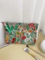 Embroidered floral cosmetic bag large capacity portable makeup pouch travel toiletry organizer - M / Green Forest