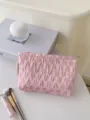 Pink 3d textured cosmetic bag large capacity portable makeup pouch for daily travel use. - M / Pink