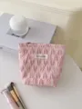 Pink quilted heart cosmetic bag, large capacity makeup pouch and portable toiletry bag. - S / Pink