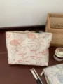 Portable large capacity floral makeup bag for travel cosmetic and skincare storage. - L / Pink