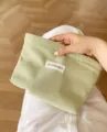 Solid color corduroy cosmetic bag large capacity portable toiletry pouch clutch organizer. - Green
