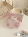 Retro pink bow cosmetic pouch for makeup storage, portable daily toiletry organizer. - S / Pink
