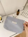 Solid color corduroy makeup bag large capacity portable cosmetic pouch stylish storage clutch bag - Blue