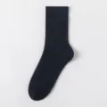 Men's solid dark blue ribbed cotton crew socks, comfortable daily breathable wear variant. - One Size / Black
