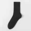 Men's solid black ribbed crew socks, comfortable cotton casual business daily wear. - One Size / Navy Blue