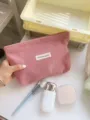 Pink corduroy cosmetic bag large capacity travel makeup storage pouch portable clutch bag - Pink