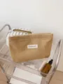 Solid color corduroy cosmetic bag large capacity portable makeup organizer storage toiletry bag - Apricot