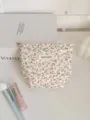 Floral cotton canvas cosmetic bag detail view, vintage portable daily storage pouch. - S / Small Floral