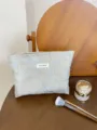 Cosmetic bag with embossed rose pattern large capacity portable storage bag for women storage - Embossed Rose Blue Large