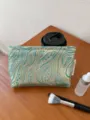 Jacquard cosmetic bag large capacity portable toiletry storage bag elegant makeup pouch - M / Light Green Ocean