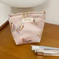 Pink jacquard butterfly cosmetic bag, portable makeup pouch for daily travel and storage - S / Pink Butterfly