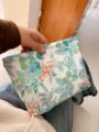Floral print cotton cosmetic bag detail, spacious makeup pouch with zipper closure for daily use. - L / Green Fruit Pattern