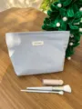 Corduroy cosmetic bag for women large capacity portable makeup pouch solid color clutch storage - Non-Woven Lining / Blue