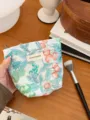 Floral cotton cosmetic bag with zipper, portable makeup pouch for women and travel use. - S / Green Fruit Pattern