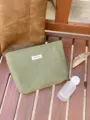 Green corduroy cosmetic bag with structured stripes, portable clutch for everyday makeup storage. - Army Green