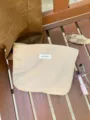 Beige corduroy makeup bag large capacity portable cosmetic pouch for women travel daily use - Non-Woven Lining / Earthy Yellow