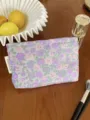 Floral jacquard cosmetic bag with purple floral pattern, portable makeup pouch for travel. - M / Purple Little Flower