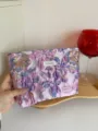 Purple floral cosmetic pouch for women, elegant relief makeup bag and portable clutch handbag. - Embossed Flowers / L / Purple