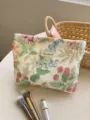Cotton floral makeup bag large capacity cosmetic pouch with zipper for travel and daily use - L / Yellow Fruit Pattern