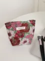 Floral jacquard cosmetic bag vintage makeup pouch portable storage bag for women daily essentials. - S / Red White Pink Floral