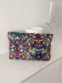 Vintage floral makeup bag canvas cosmetic pouch portable travel toiletry storage bag - M / Vintage Blue Red