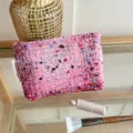 Pink tweed cosmetic bag, cute portable makeup pouch, stylish toiletry storage bag for women. - M / Ume Plum Sauce Pink