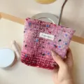 Pink tweed cosmetic bag portable makeup pouch cute storage bag for women daily use - S / Ume Plum Sauce Pink