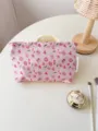 Pink floral makeup bag portable cosmetic storage pouch cute toiletry organizer for women - M / Pink Flower