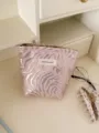 Embossed striped cosmetic bag, large capacity makeup storage pouch for travel and daily use. - S / Glitter Stripes