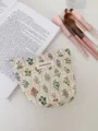 Exquisite floral pattern cosmetic bag detail shot, vintage style fabric makeup pouch storage. - S