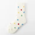 White fuzzy plush socks for women, cozy winter warm thick mid-calf sleeping socks with colorful dots. - One Size / Polka Dot