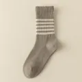 Braune gestreifte Wollsocken für Damen, kuschelige dicke Winter Strick Socken Thermosocken. - Einheitsgröße / Kaffeebraun
